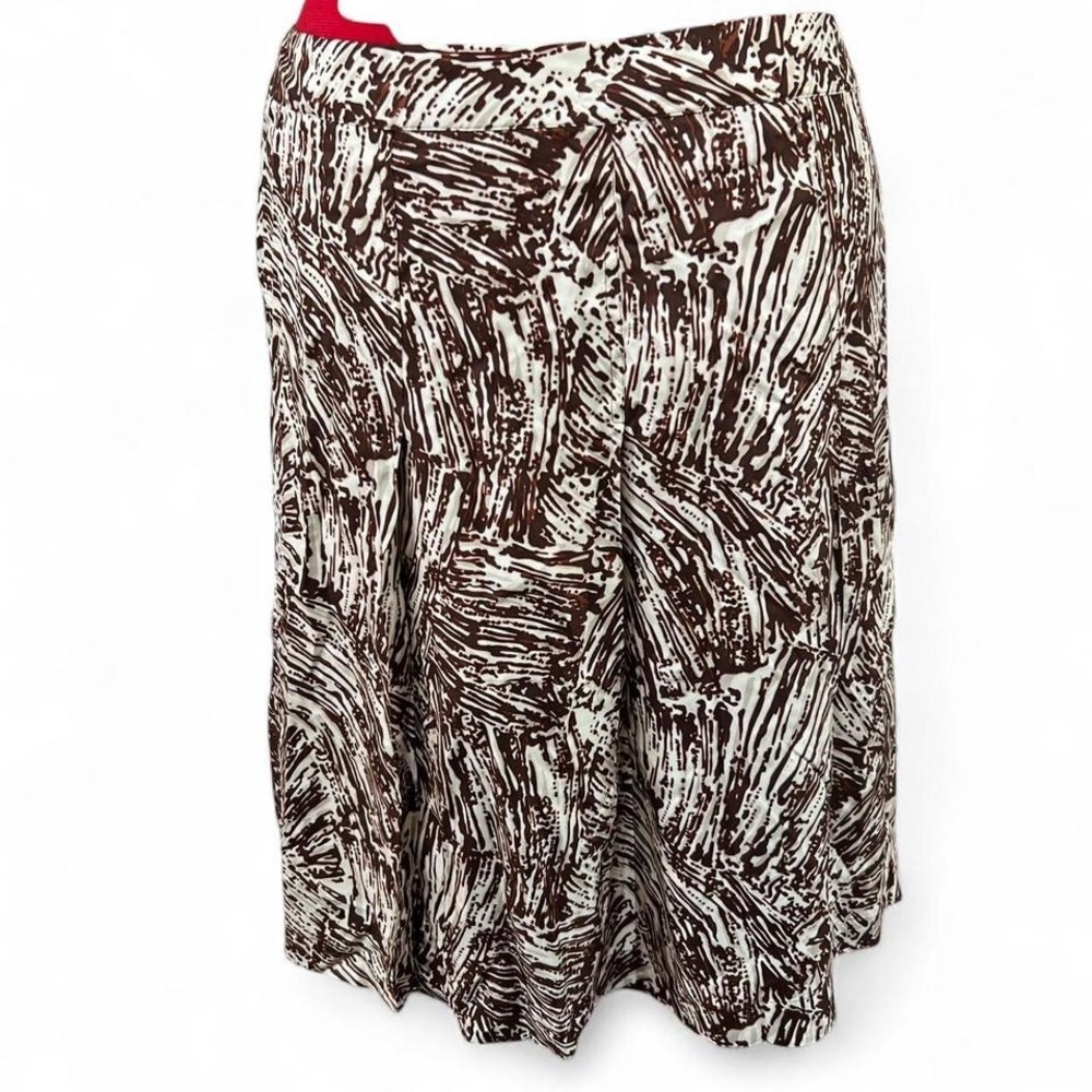 Merona Brown & White Silk Midi Skirt Boho Cottagecore Office Wear